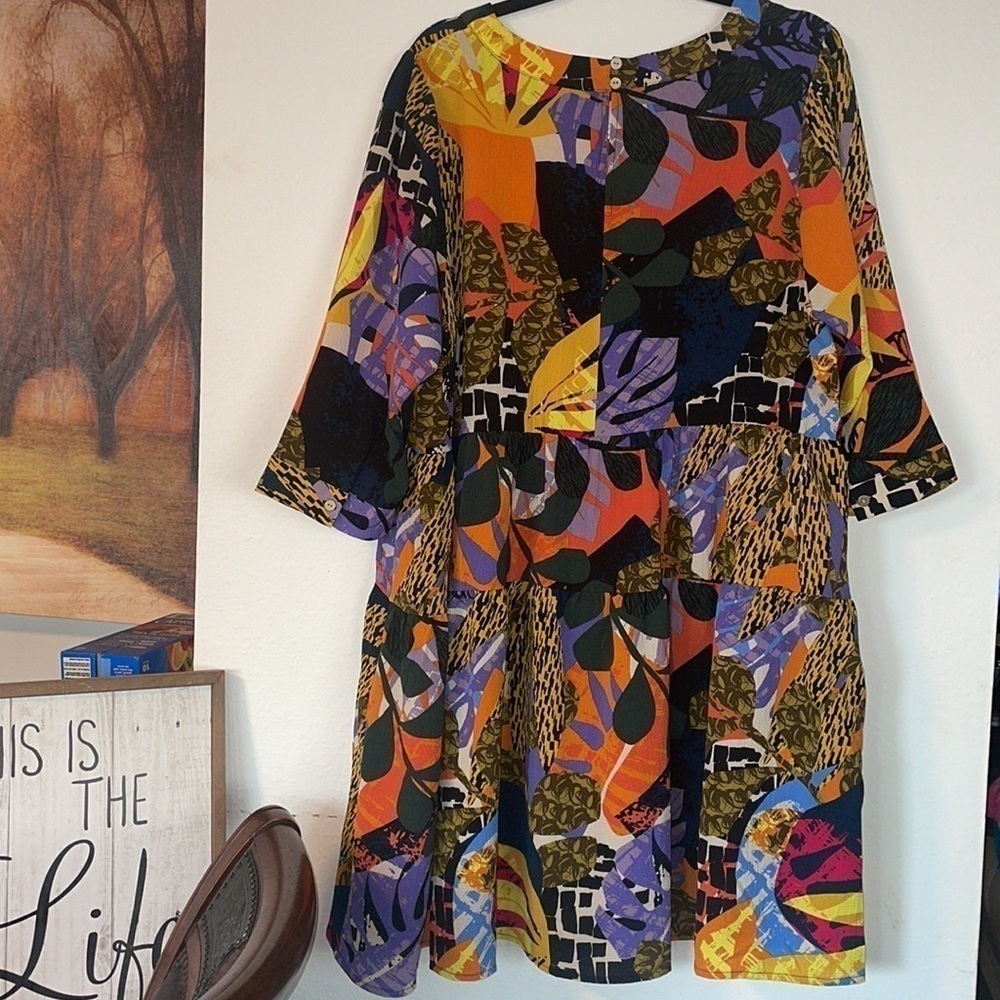 Avenue Happy Tier Yellow Palm Print Dress - Picture 3 of 5